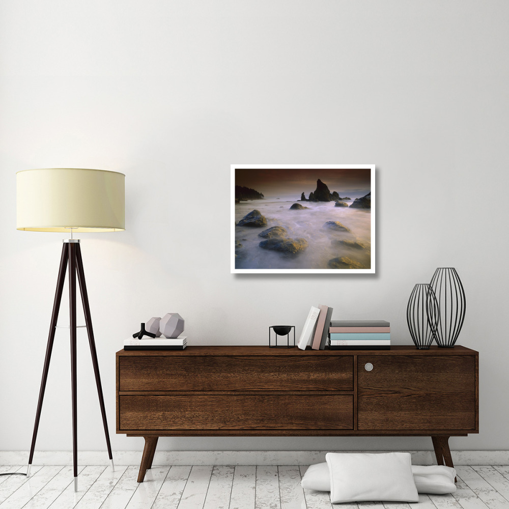 Sea stack and rocks along shoreline at Ruby Beach, Olympic National Park, Washington-Paper Art-34&quotx26"