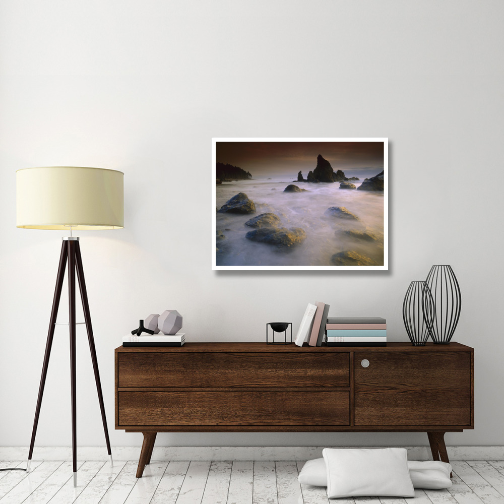 Sea stack and rocks along shoreline at Ruby Beach, Olympic National Park, Washington-Paper Art-42&quotx32"