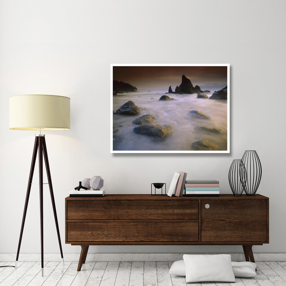 Sea stack and rocks along shoreline at Ruby Beach, Olympic National Park, Washington-Paper Art-50&quotx38"
