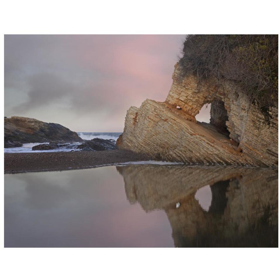 Cave reflected in pool at dusk, Spooners Cove, Montano de Oro State Park, California-Paper Art-34&quotx26"