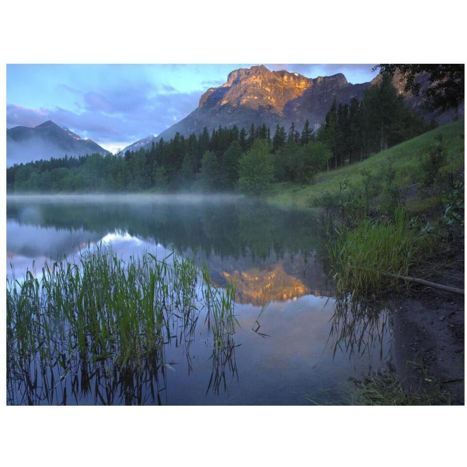 Morning light on Mt Kidd, mist rising from water, Kananaskis Country, Alberta, Canada-Paper Art-18&quotx14"