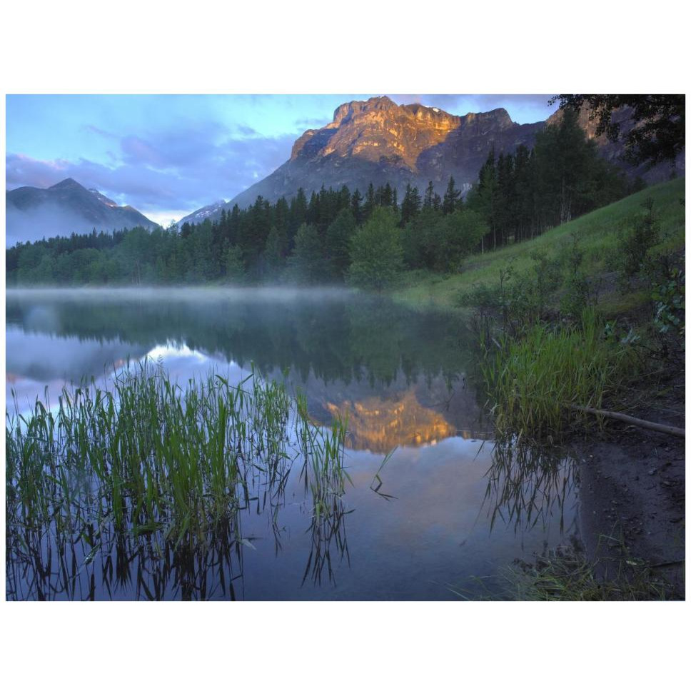Morning light on Mt Kidd, mist rising from water, Kananaskis Country, Alberta, Canada-Paper Art-42&quotx32"