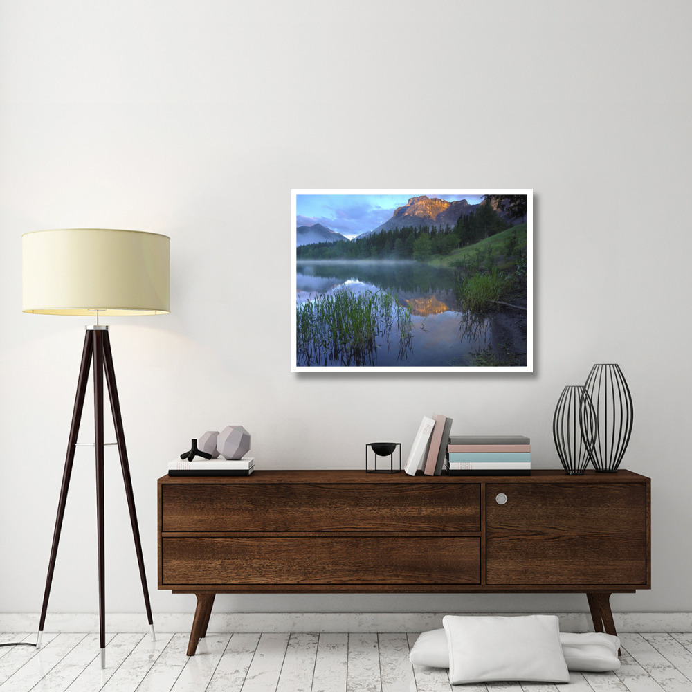 Morning light on Mt Kidd, mist rising from water, Kananaskis Country, Alberta, Canada-Paper Art-42&quotx32"