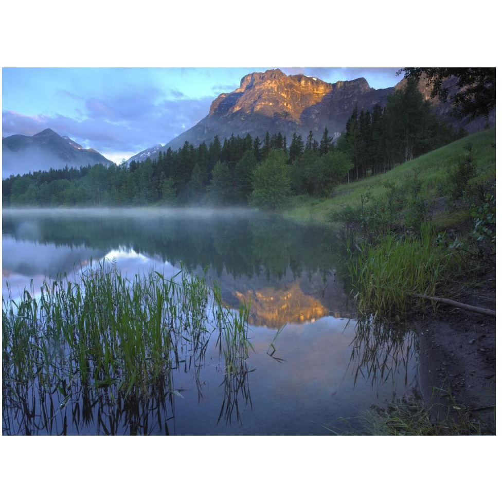 Morning light on Mt Kidd, mist rising from water, Kananaskis Country, Alberta, Canada-Paper Art-50&quotx38"