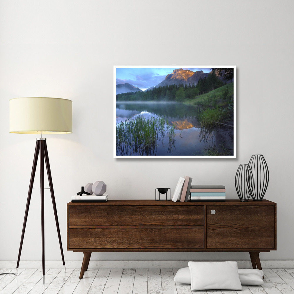 Morning light on Mt Kidd, mist rising from water, Kananaskis Country, Alberta, Canada-Paper Art-50&quotx38"