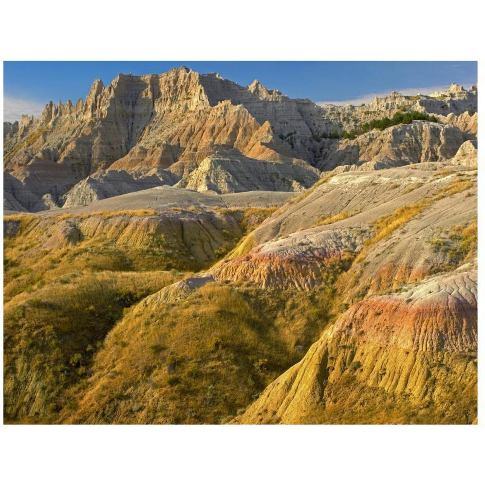 Eroded buttes showing layers of sedimentary rock, Badlands National Park, South Dakota-Paper Art-26&quotx20"