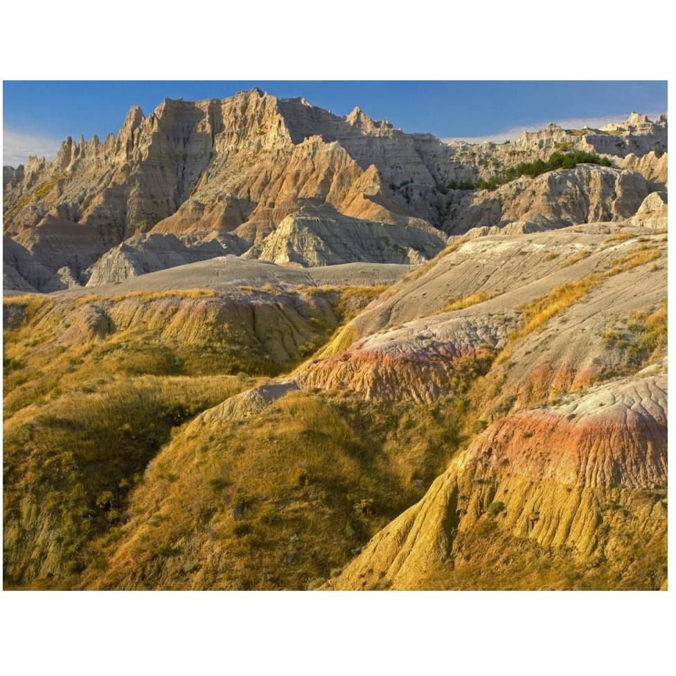Eroded buttes showing layers of sedimentary rock, Badlands National Park, South Dakota-Paper Art-50&quotx38"