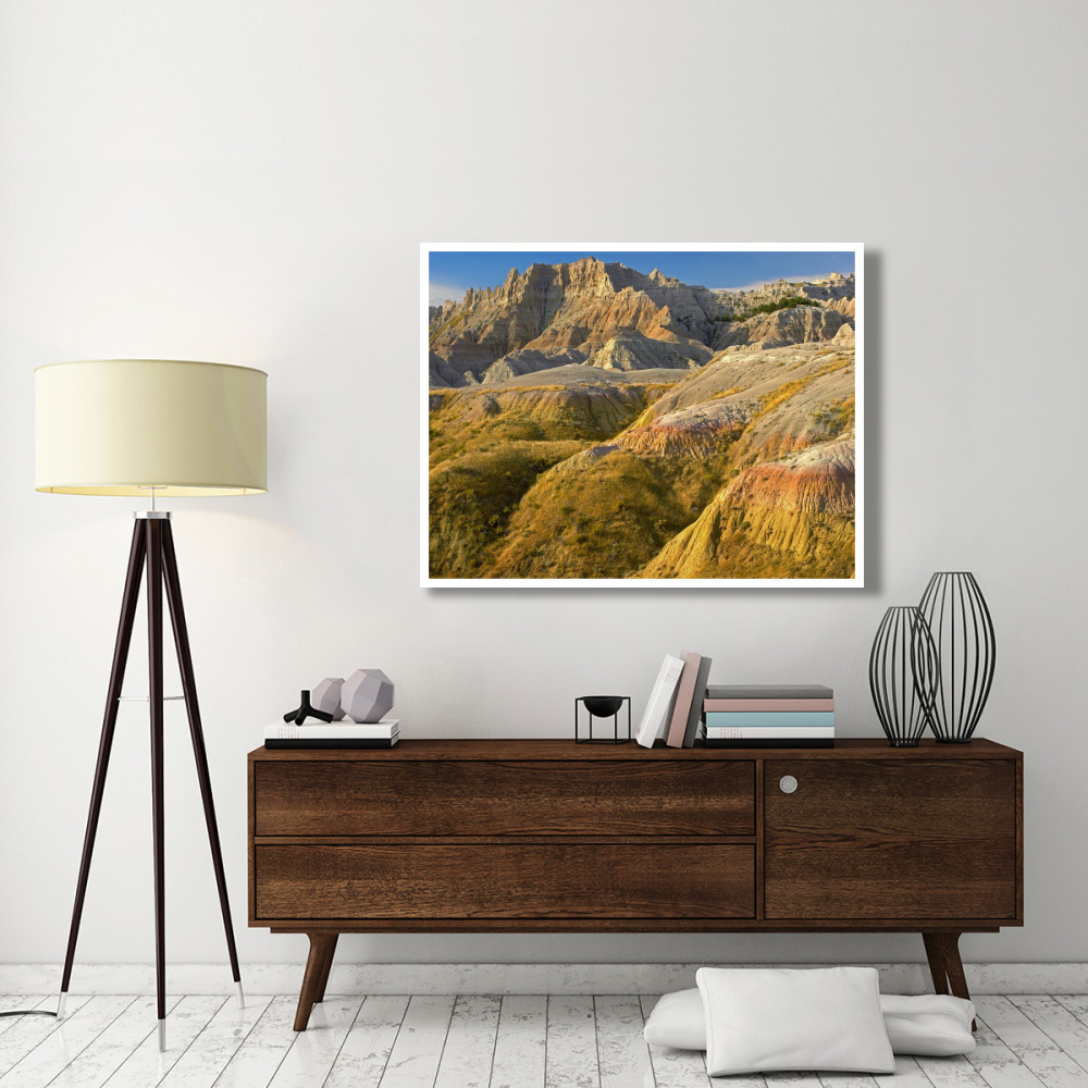Eroded buttes showing layers of sedimentary rock, Badlands National Park, South Dakota-Paper Art-50&quotx38"