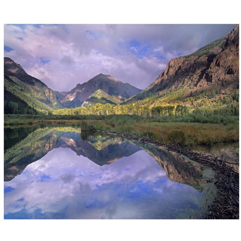 Handies Peak reflected in beaver pond, Maroon Bells-Snowmass Wilderness Area, Colorado-Paper Art-32&quotx26.9"