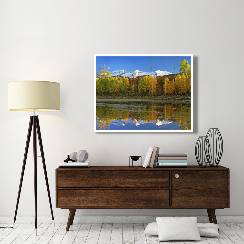 Full moon over East Beckwith Mountain rising above fall colored Aspen forests, Colorado-Paper Art-50&quotx38"