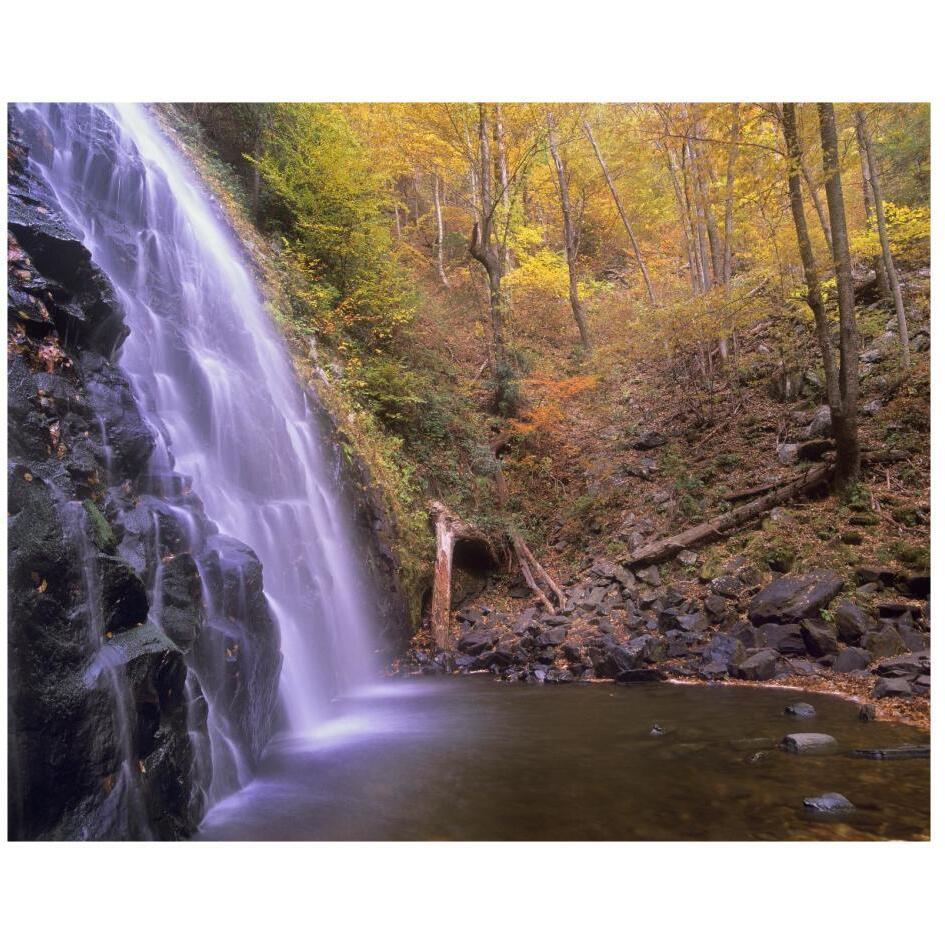 Crabtree Falls cascading into stream in autumn forest, Blue Ridge Parkway, North Carolina-Paper Art-26&quotx22"