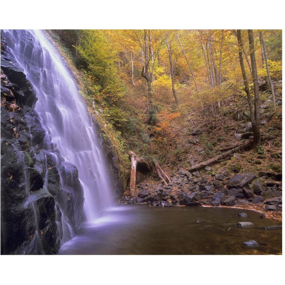 Crabtree Falls cascading into stream in autumn forest, Blue Ridge Parkway, North Carolina-Paper Art-30&quotx24"