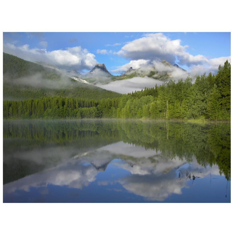 Fortress Mountain shrouded in clouds, reflected in lake, Kananaskis Country, Alberta, Canada-Paper Art-18&quotx14"