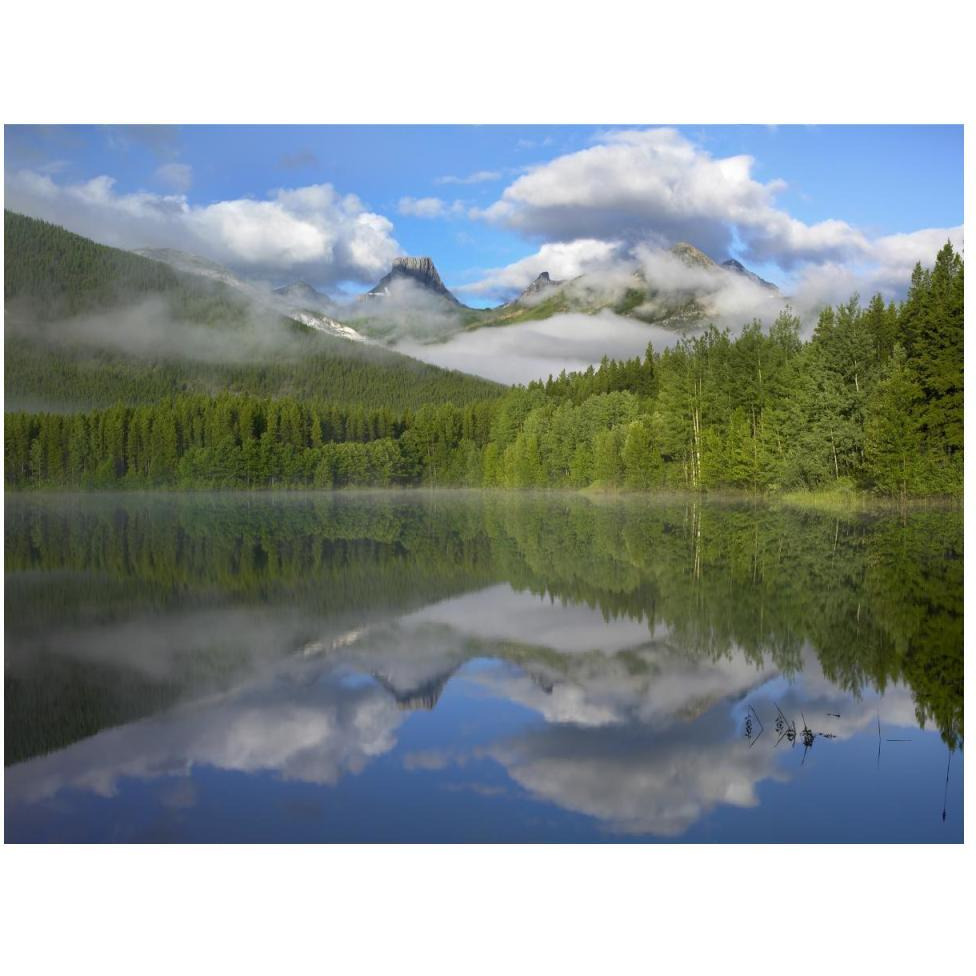 Fortress Mountain shrouded in clouds, reflected in lake, Kananaskis Country, Alberta, Canada-Paper Art-50&quotx38"