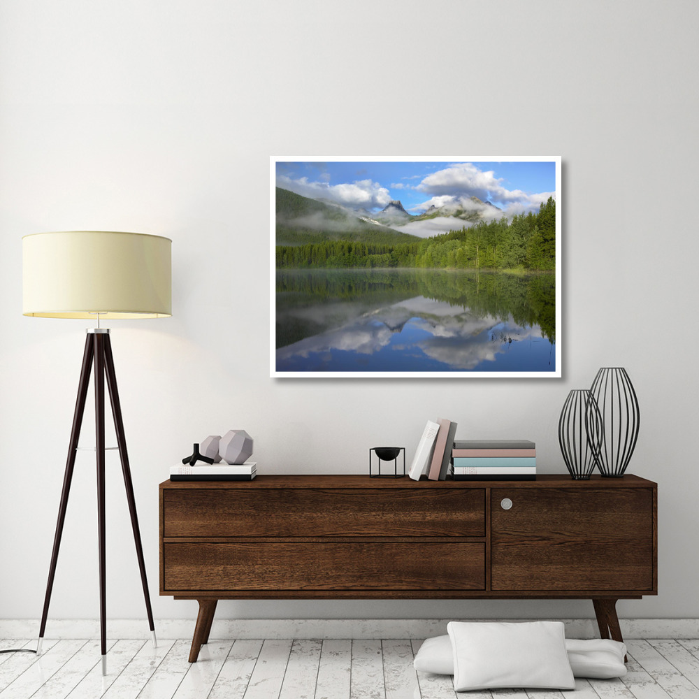 Fortress Mountain shrouded in clouds, reflected in lake, Kananaskis Country, Alberta, Canada-Paper Art-50&quotx38"