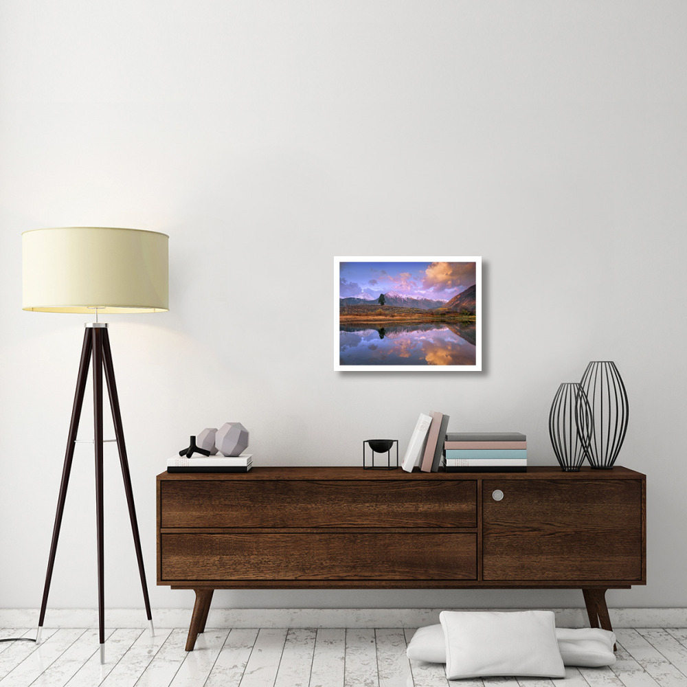 La Plata and Twin Peaks in the Sawatch Range reflected in Twin Lakes with a lone tree, Colorado-Paper Art-26&quotx20"