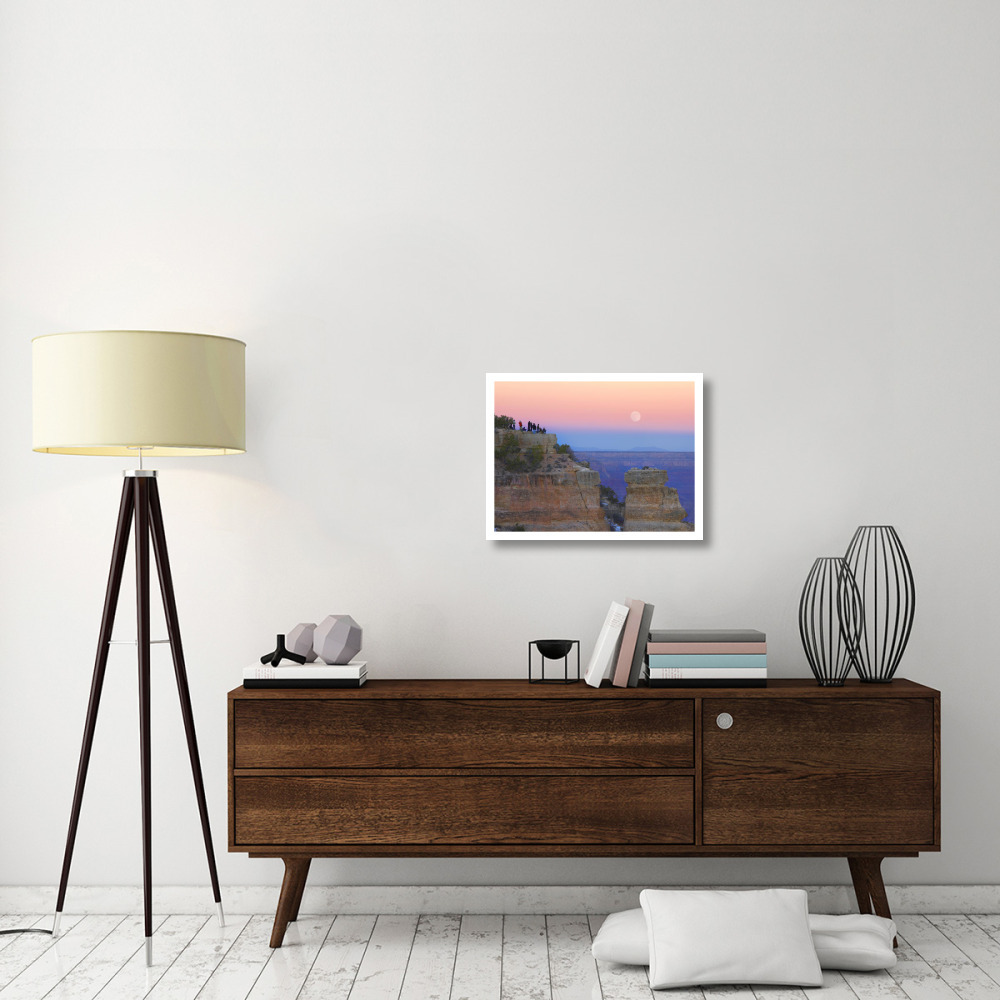 Tourists enjoying sunset and rising full moon at Yaki Point, Grand Canyon National Park, Arizona-Paper Art-26&quotx20"