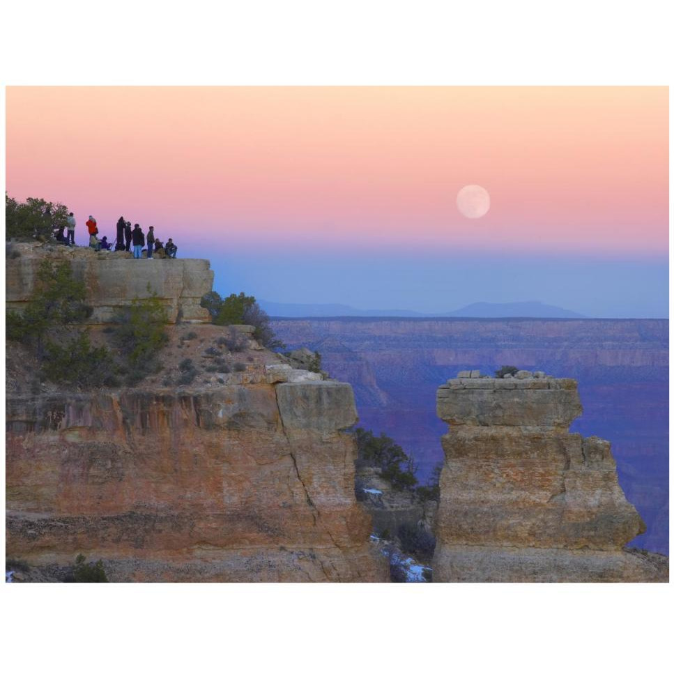 Tourists enjoying sunset and rising full moon at Yaki Point, Grand Canyon National Park, Arizona-Paper Art-42&quotx32"