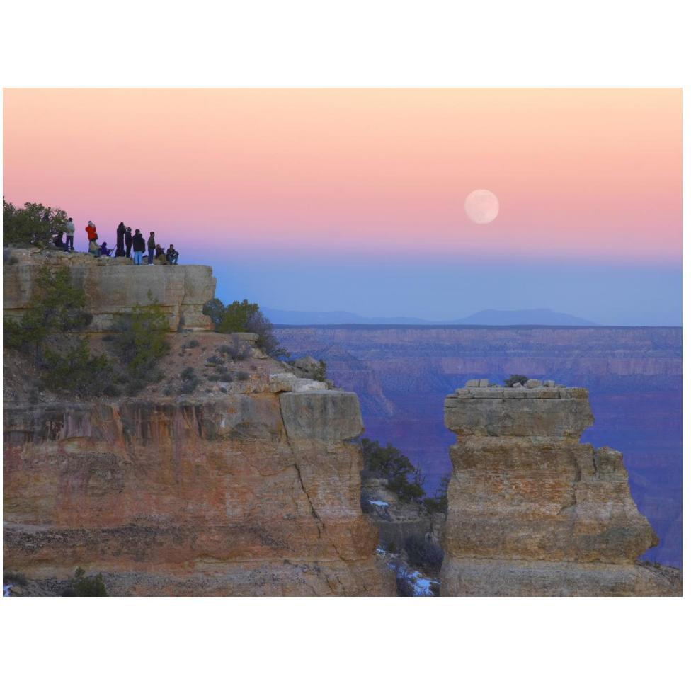 Tourists enjoying sunset and rising full moon at Yaki Point, Grand Canyon National Park, Arizona-Paper Art-50&quotx38"