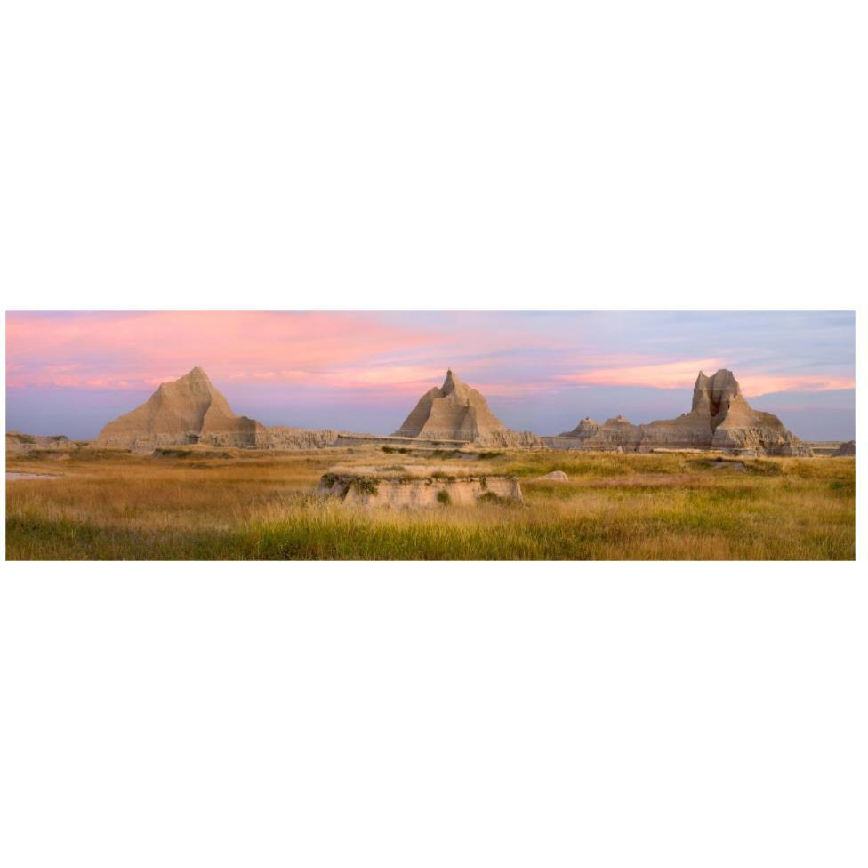 Landscape showing erosional features in sandstone amid grassland, Badlands National Park, South Dakota-Paper Art-46&quotx14.76"
