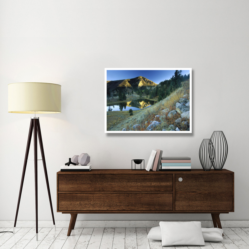 Bunsen Peak, an ancient volcano cone, reflected in lake, near Mammoth, Yellowstone National Park, Wyoming-Paper Art-42&quotx32"