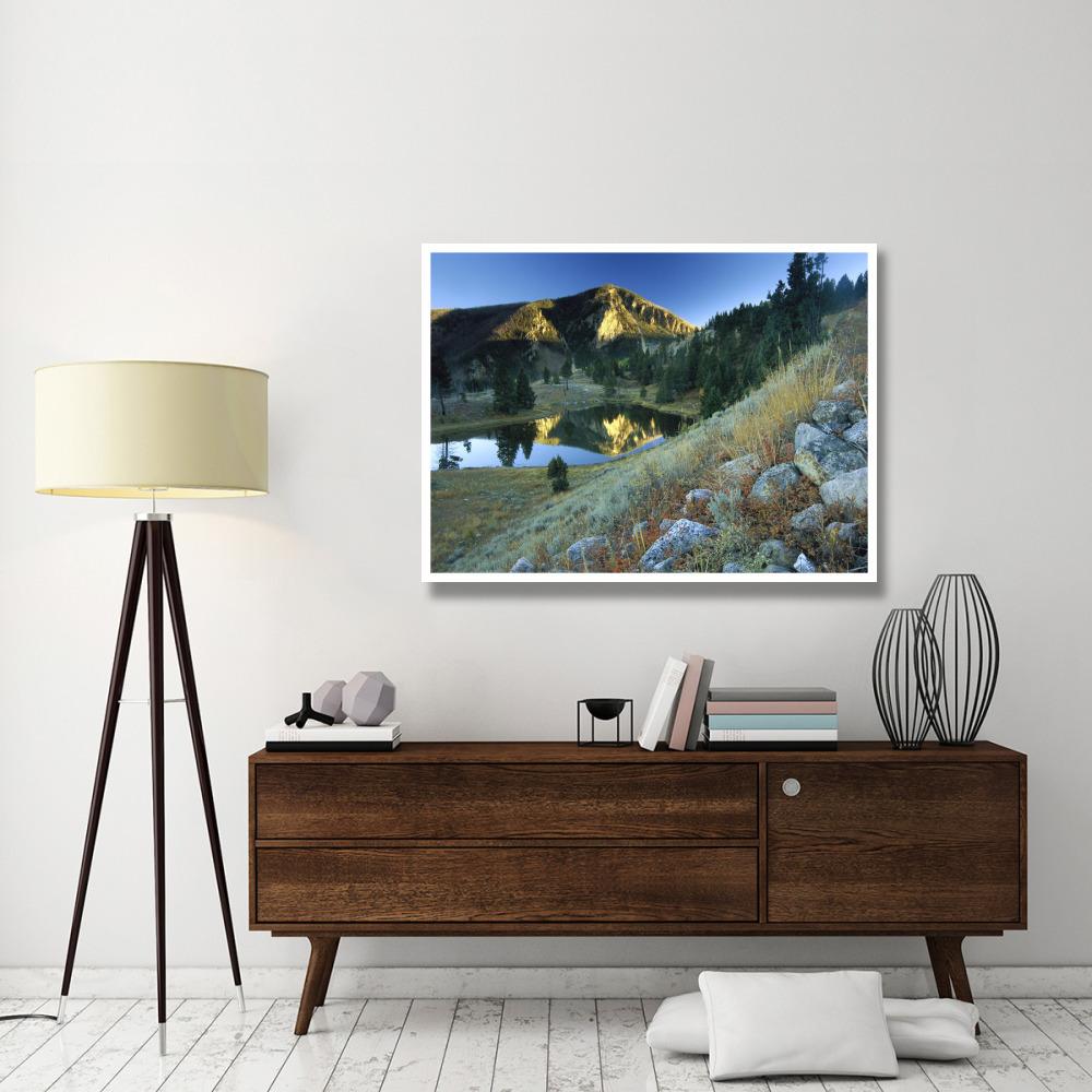 Bunsen Peak, an ancient volcano cone, reflected in lake, near Mammoth, Yellowstone National Park, Wyoming-Paper Art-50&quotx38"
