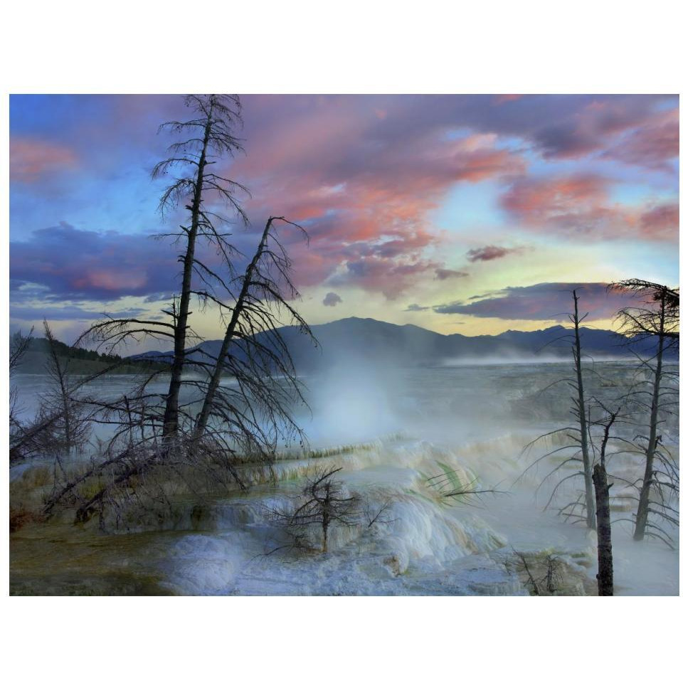 Steam rising from travertine formations, Minerva Terrace, Mammoth Hot Springs, Yellowstone National Park, Wyoming-Paper Art-18&quotx14"