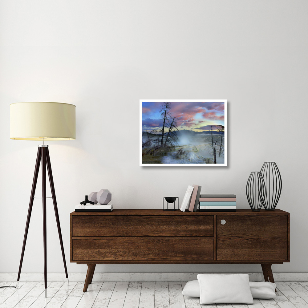 Steam rising from travertine formations, Minerva Terrace, Mammoth Hot Springs, Yellowstone National Park, Wyoming-Paper Art-34&quotx26"