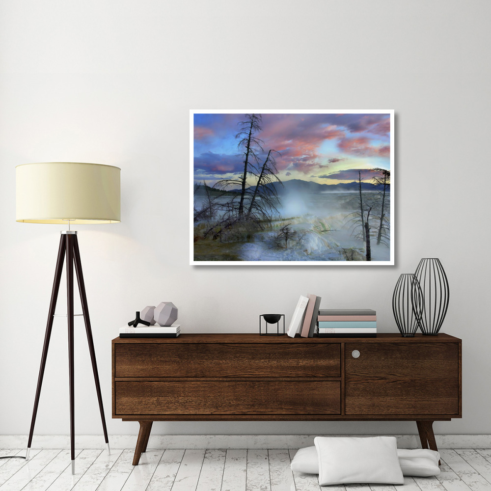 Steam rising from travertine formations, Minerva Terrace, Mammoth Hot Springs, Yellowstone National Park, Wyoming-Paper Art-50&quotx38"
