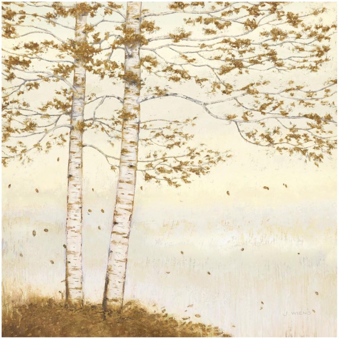 Golden Birch I Off White -Paper Art-32&quotx32"