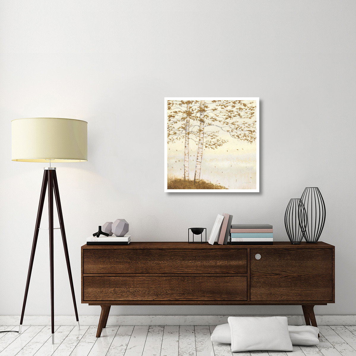 Golden Birch I Off White -Paper Art-32&quotx32"