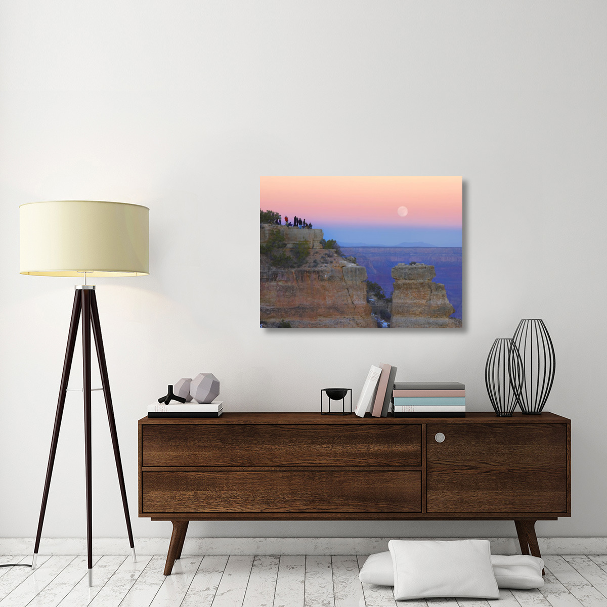 Tourists enjoying sunset and rising full moon at Yaki Point, Grand Canyon National Park, Arizona-Canvas Art-40&quotx30"