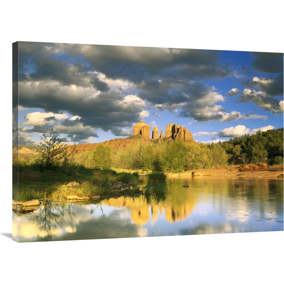 Cathedral Rock reflected in Oak Creek at Red Rock crossing, Red Rock State Park near Sedona, Arizona-Canvas Art-40&quotx30"