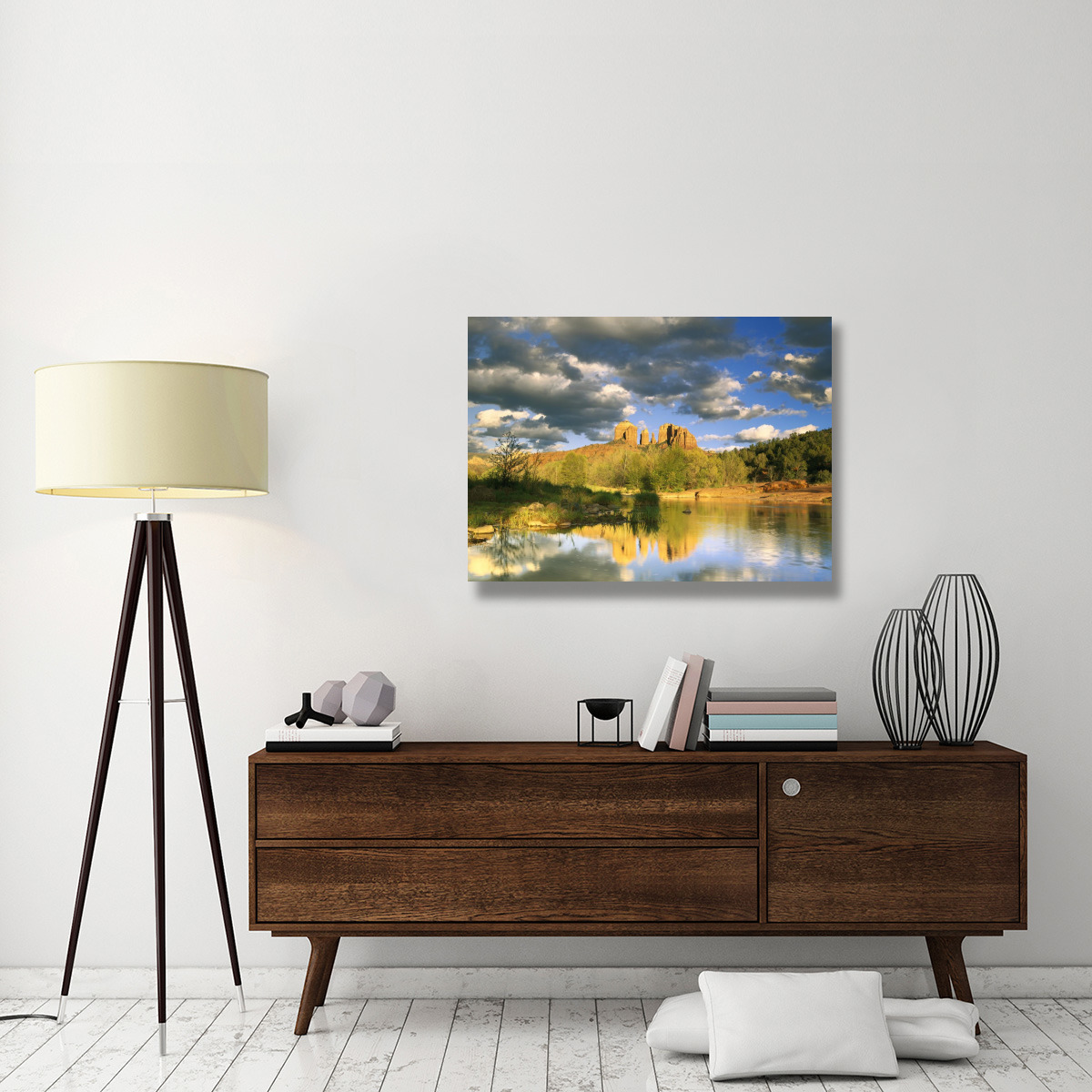 Cathedral Rock reflected in Oak Creek at Red Rock crossing, Red Rock State Park near Sedona, Arizona-Canvas Art-40&quotx30"