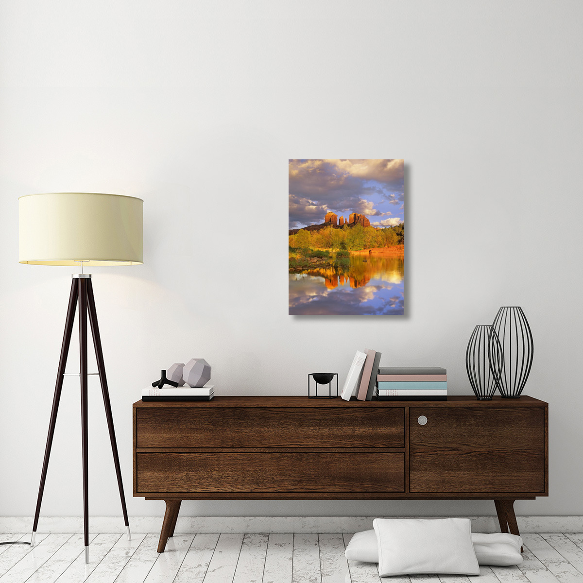 Cathedral Rock reflected in Oak Creek at Red Rock Crossing, Red Rock State Park near Sedona, Arizona-Canvas Art-24&quotx32"