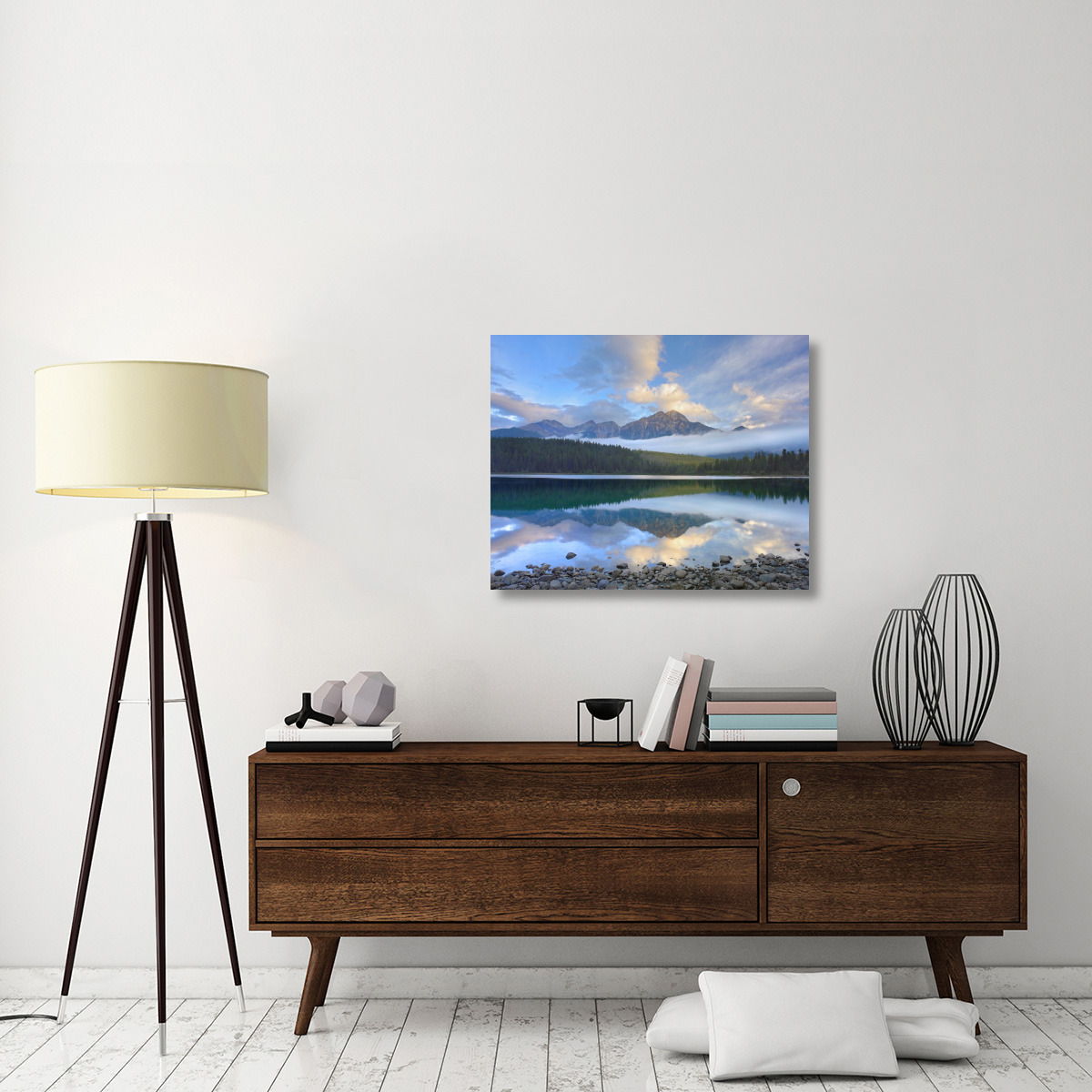 Pyramid Mountain and boreal forest reflected in Patricia Lake, Jasper National Park, Alberta, Canada-Canvas Art-35&quotx28"