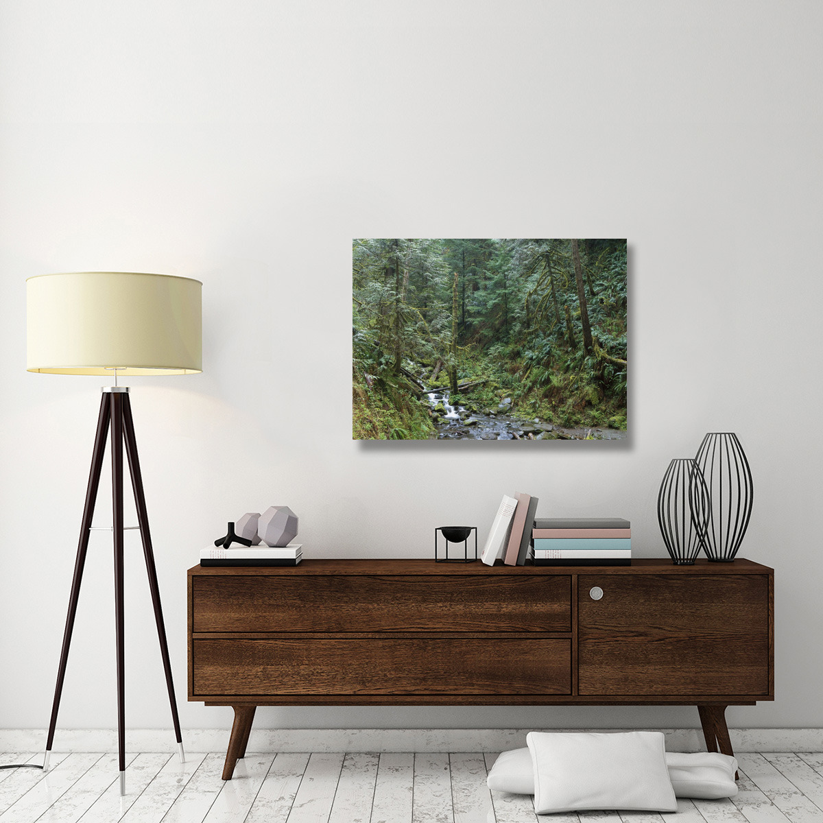 Cascade along Eagle Creek flowing through temperate old growth rainforest, Columbia River Gorge, Oregon-Canvas Art-40&quotx30"