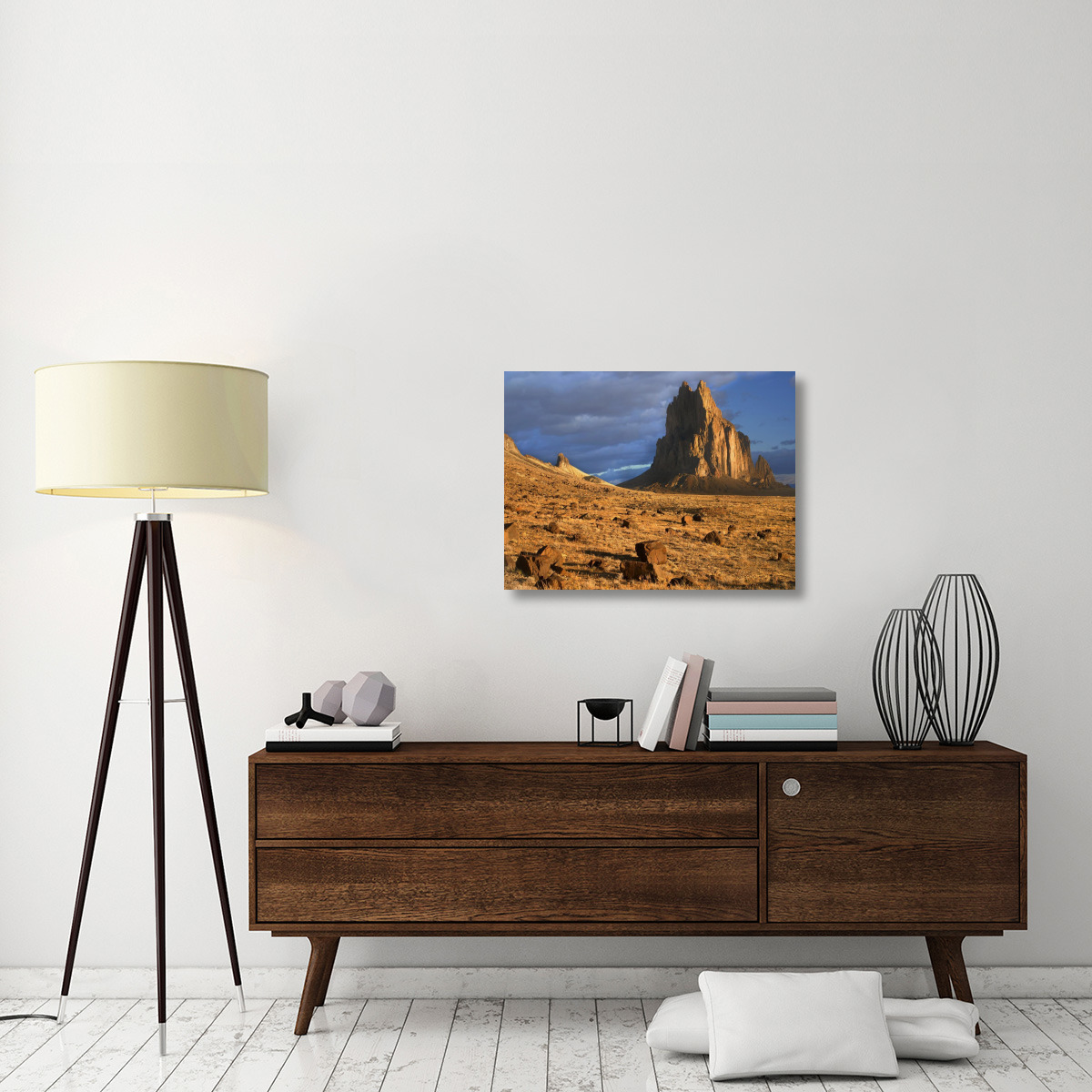 Shiprock, the basalt core of an extinct volcano, tuff-breccia ejected boulders in foreground, New Mexico-Canvas Art-32&quotx24"
