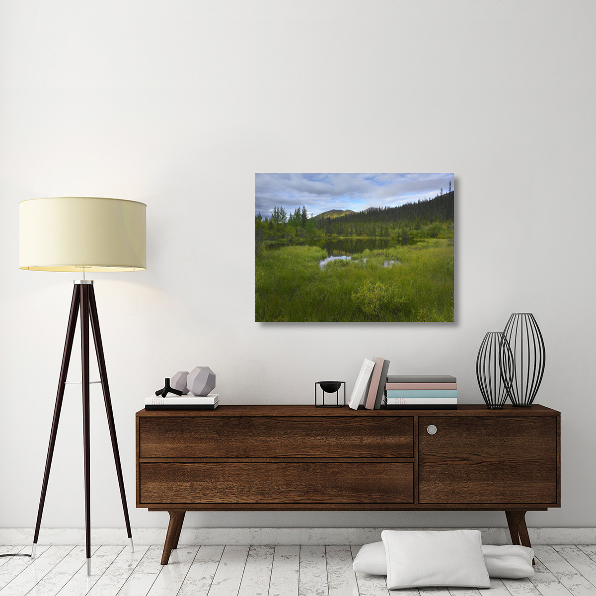 Boreal forest with pond and Antimony Mountain in the background, Ogilvie Mountains, Yukon Territory, Canada-Canvas Art-40&quotx30"