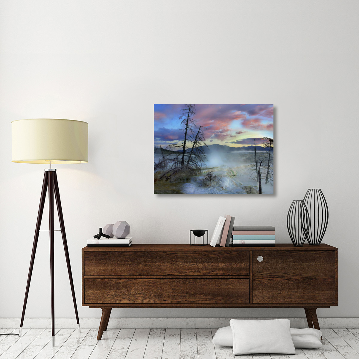 Steam rising from travertine formations, Minerva Terrace, Mammoth Hot Springs, Yellowstone National Park, Wyoming-Canvas Art-40&quotx30"