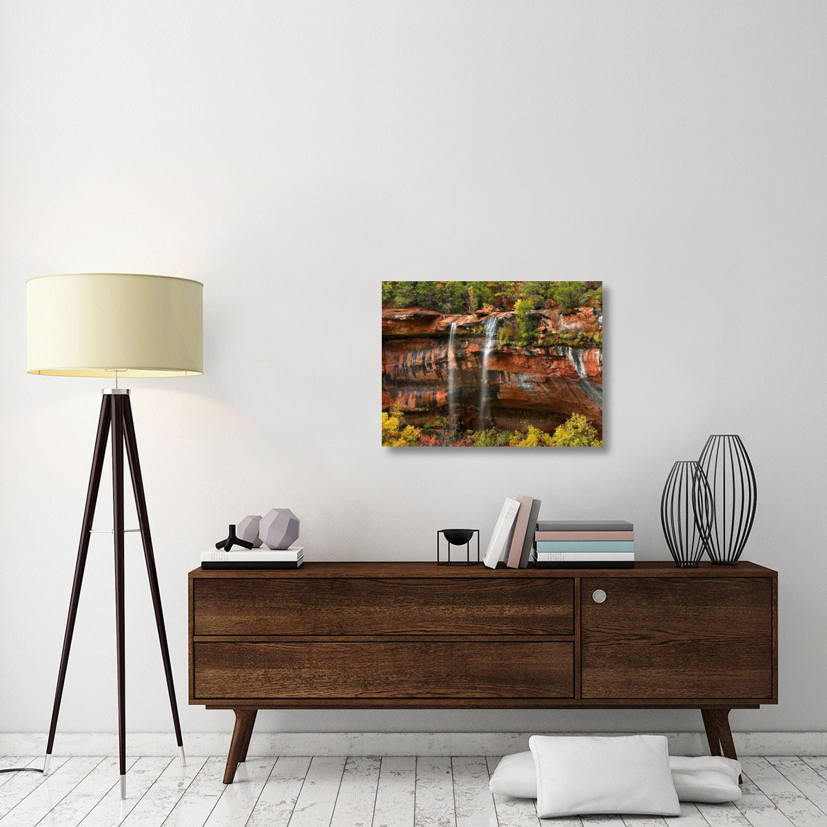 Cascades tumbling 110 feet at Emerald Pools, Zion National Park, Utah-Canvas Art-32&quotx24"