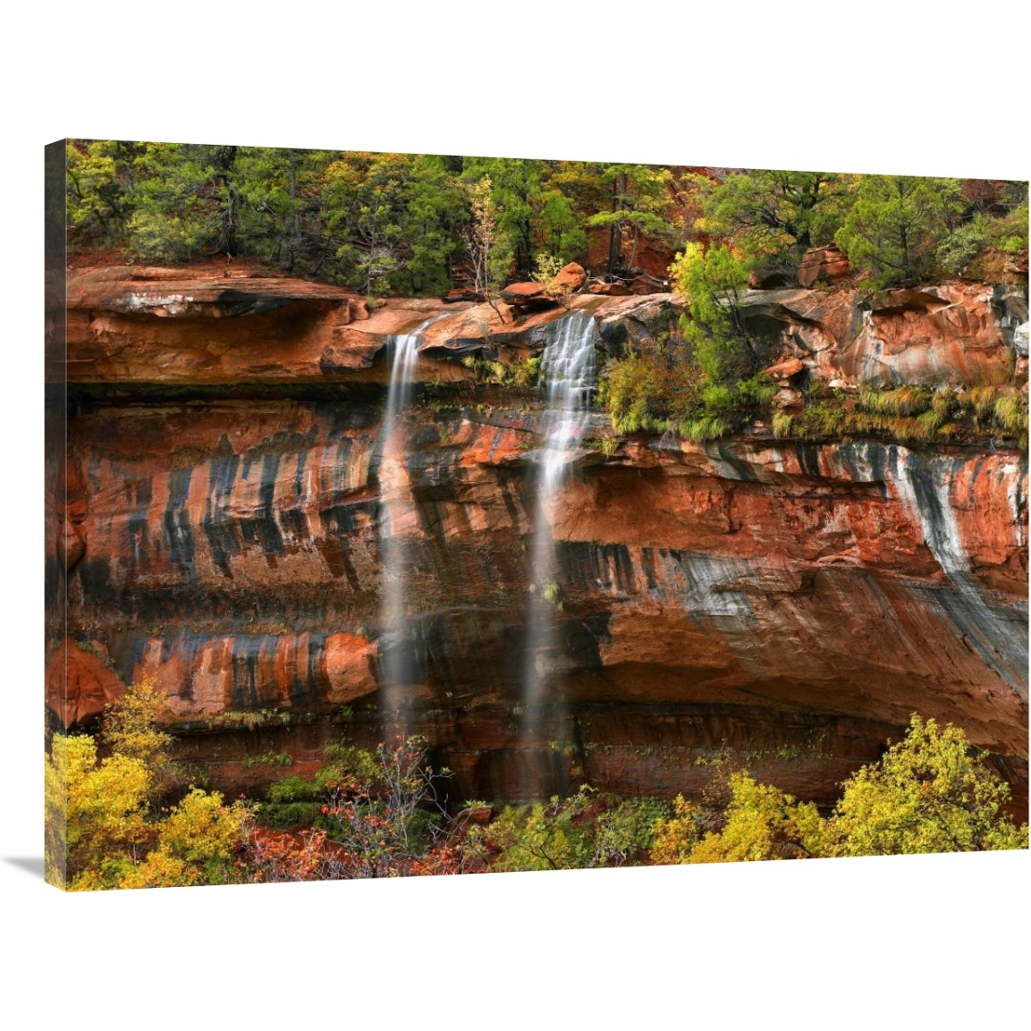 Cascades tumbling 110 feet at Emerald Pools, Zion National Park, Utah-Canvas Art-40&quotx30"