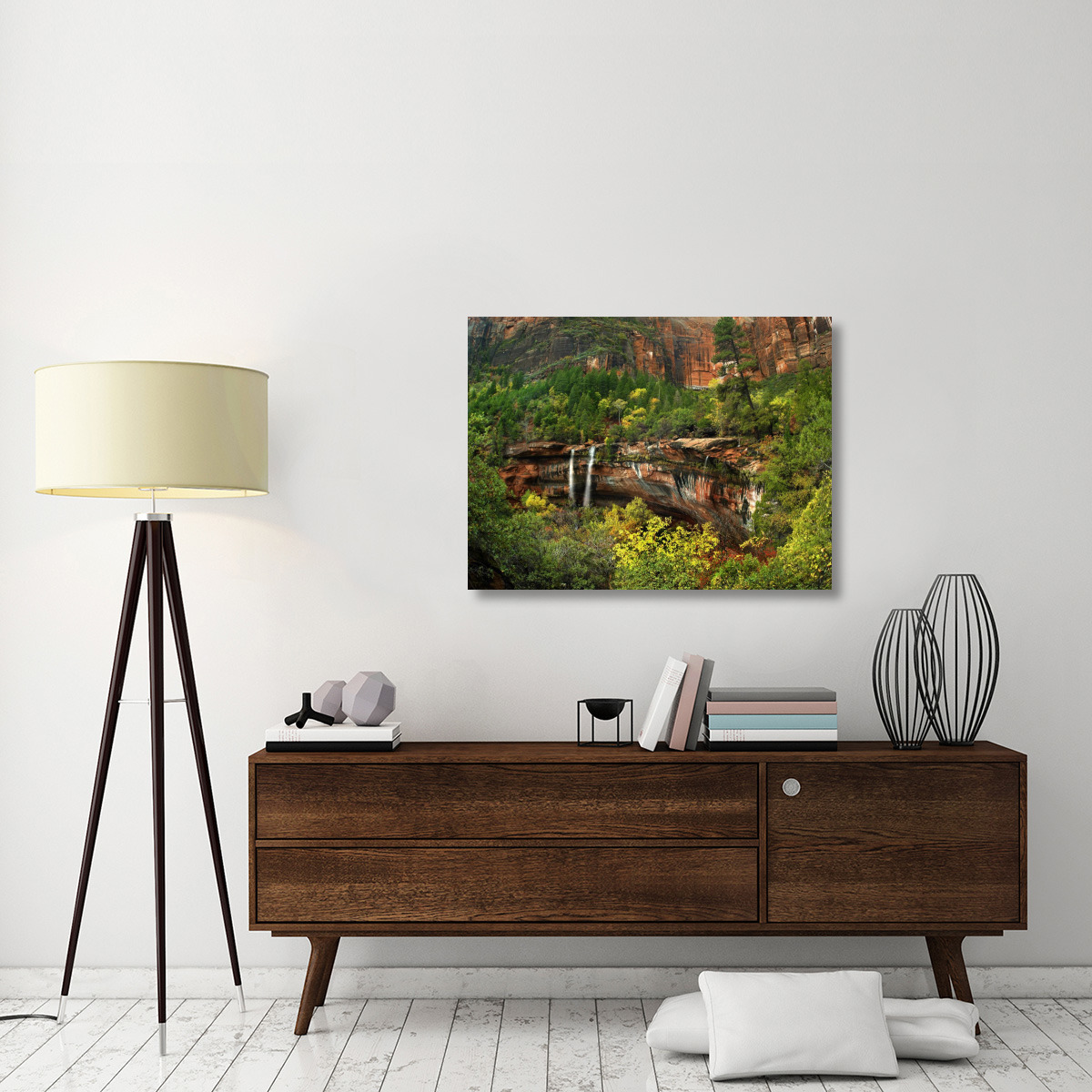 Cascades tumbling 110 feet at Emerald Pools, Zion National Park, Utah-Canvas Art-40&quotx30"