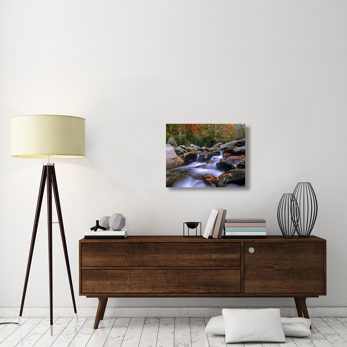 Little Pigeon River cascading among rocks and colorful Maple leaves, Great Smoky Mountains National Park, Tennessee-Canvas Art-28&quotx22"