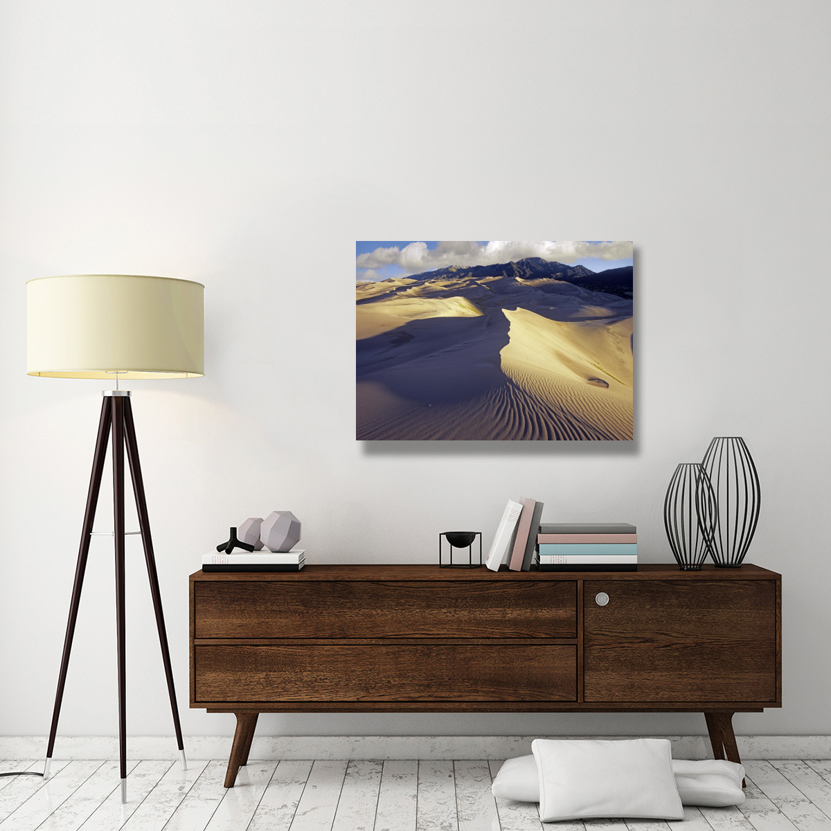 Rippled sand dunes with Sangre de Cristo Mountains in the background, Great Sand Dunes National Park and Preserve, Colorado-Canvas Art-40&quotx30"