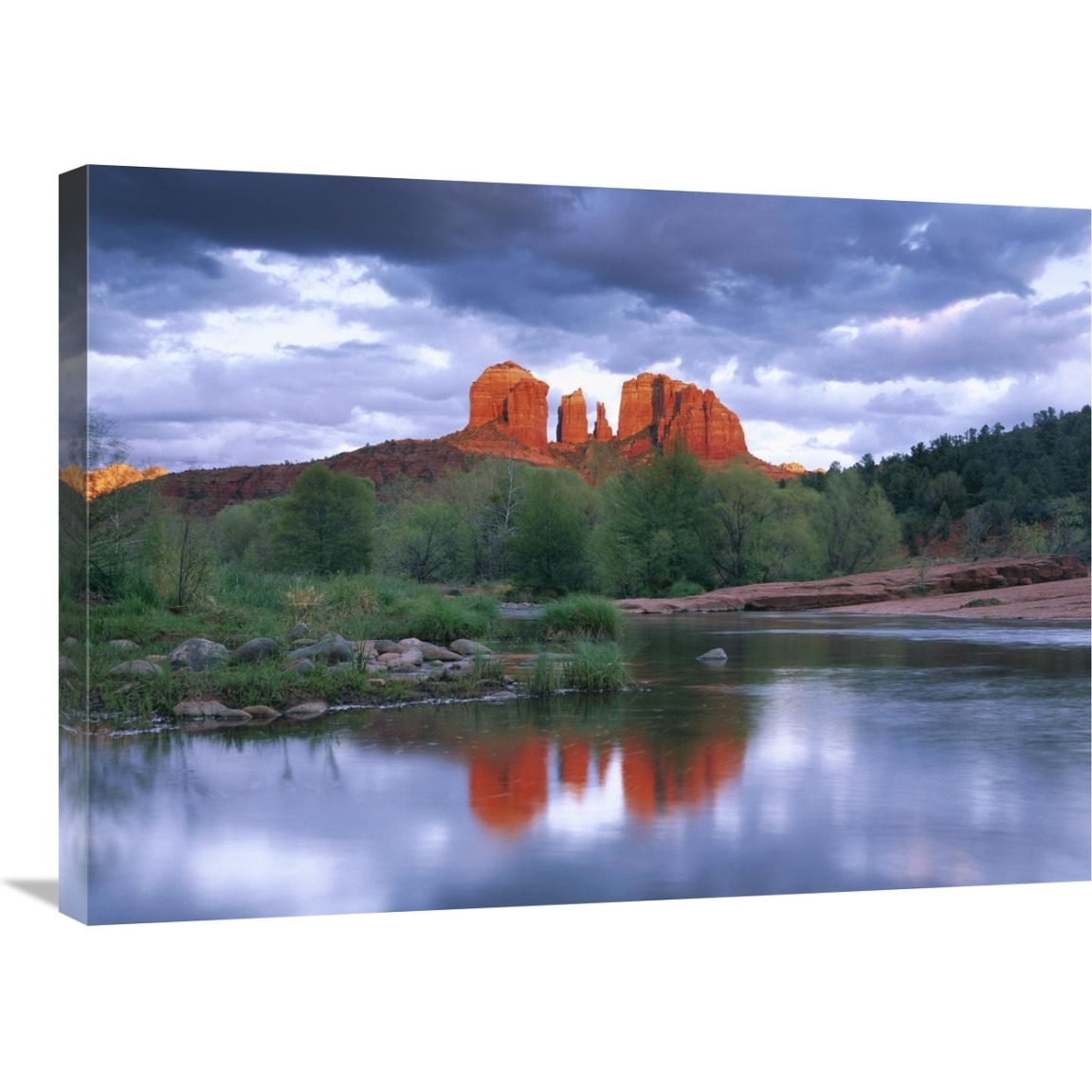 Cathedral Rock reflected in Oak Creek at Red Rock Crossing, Red Rock State Park near Sedona, Arizona-Canvas Art-32&quotx24"