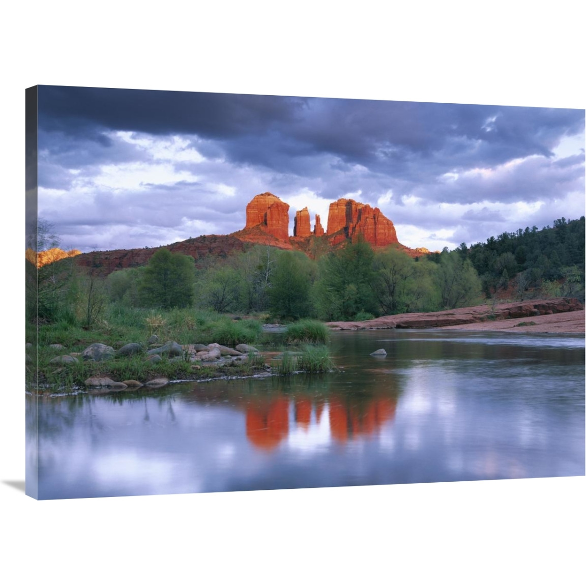 Cathedral Rock reflected in Oak Creek at Red Rock Crossing, Red Rock State Park near Sedona, Arizona-Canvas Art-40&quotx30"
