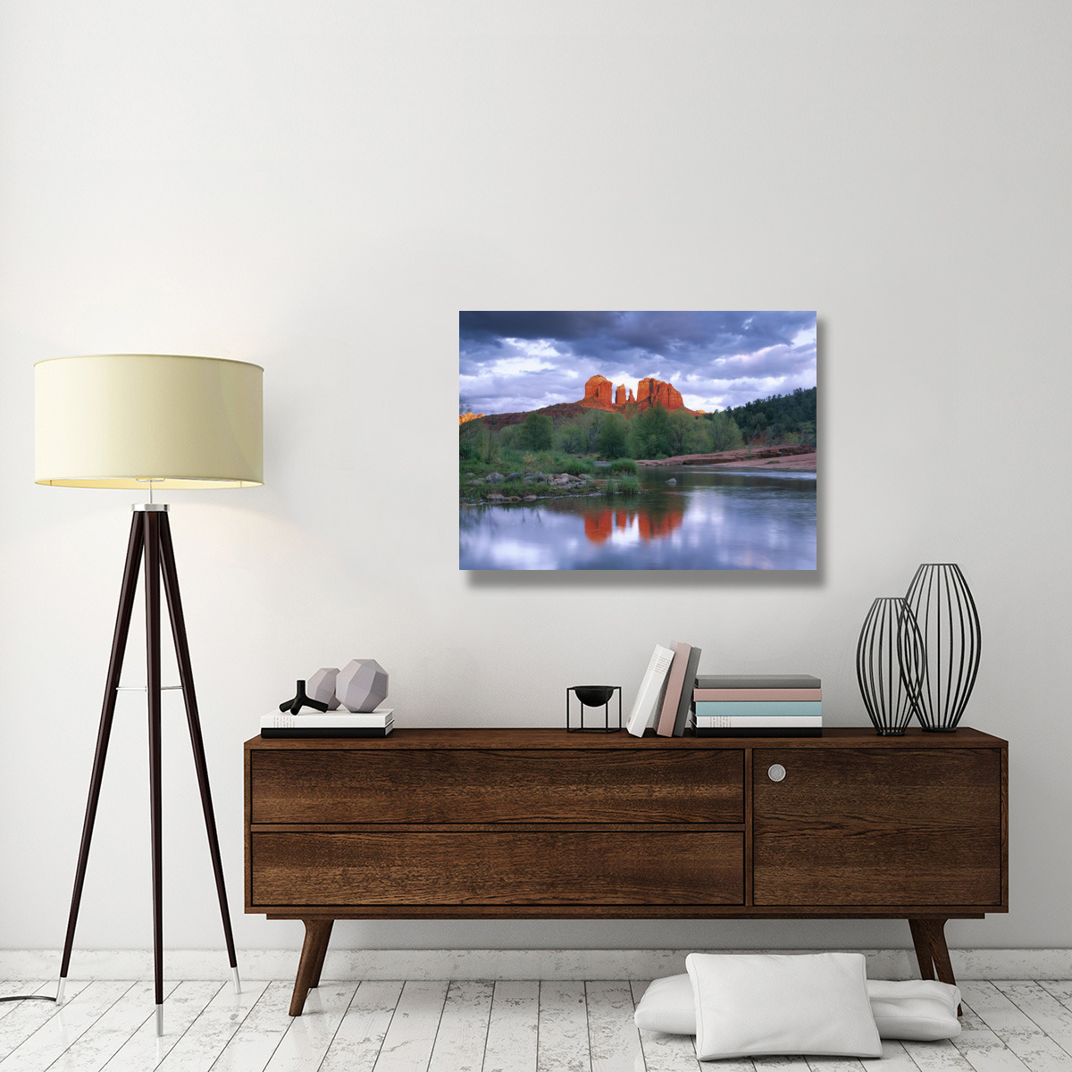 Cathedral Rock reflected in Oak Creek at Red Rock Crossing, Red Rock State Park near Sedona, Arizona-Canvas Art-40&quotx30"