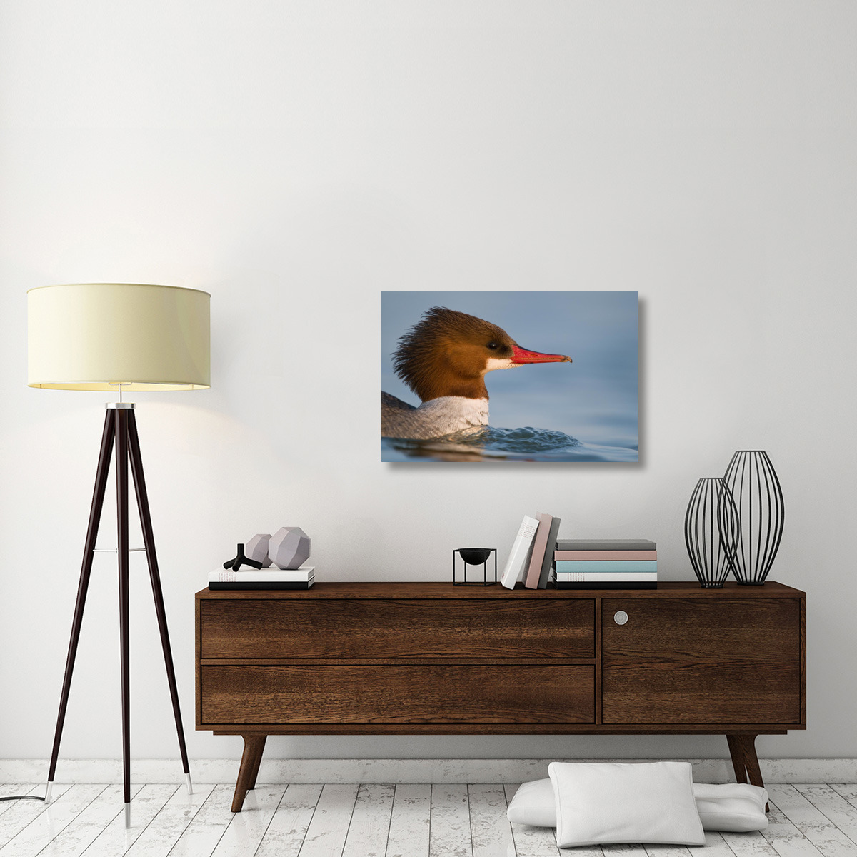 Common Merganser female swimming, Saginaw Bay, Michigan-Canvas Art-36&quotx24"