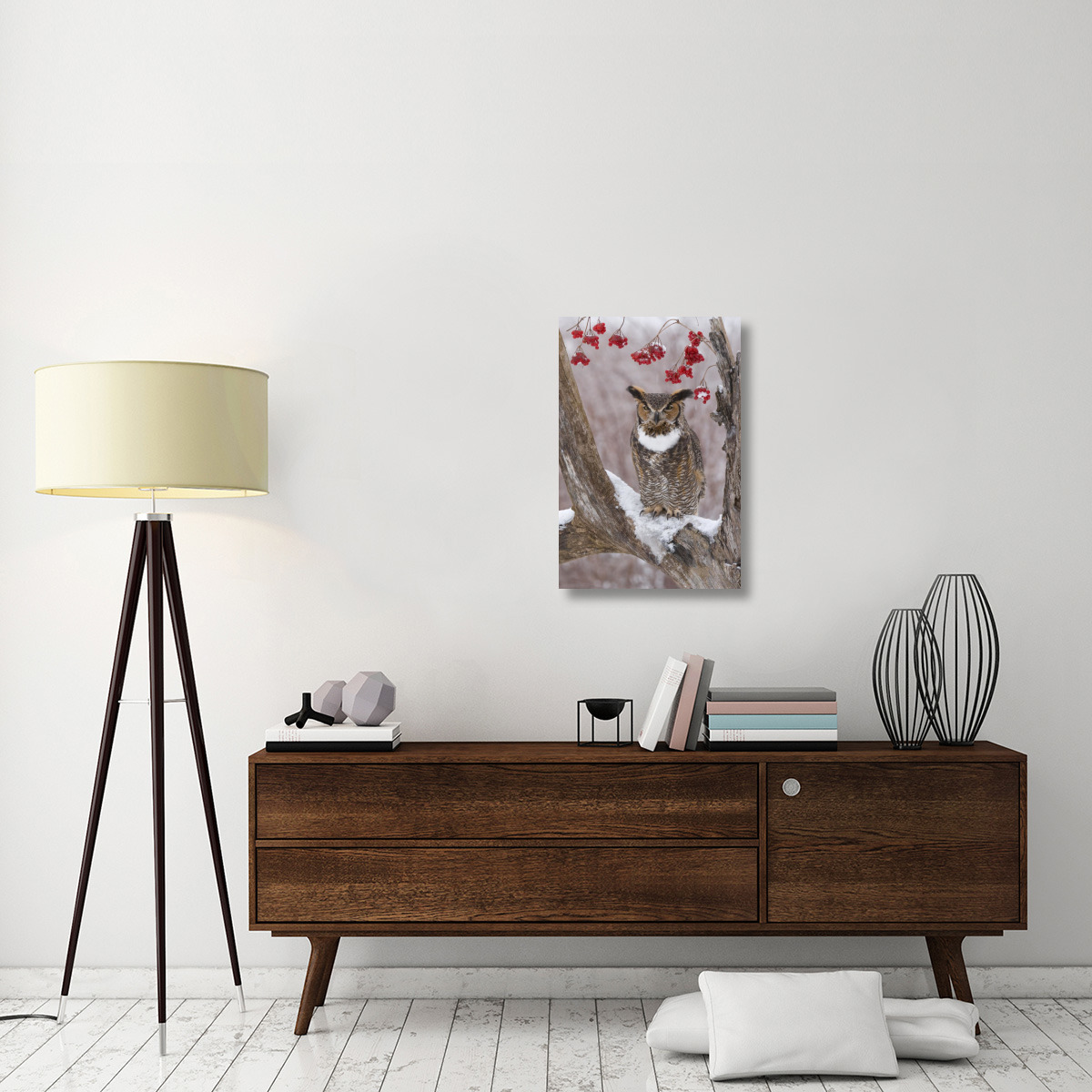 Great Horned Owl in winter, Howell Nature Center, Michigan-Canvas Art-20&quotx30"